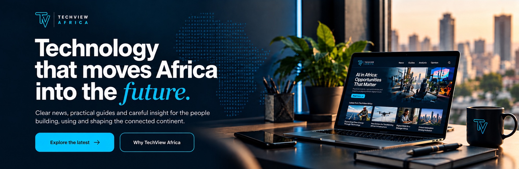 TechView Africa hero design showcasing technology that moves Africa into the future